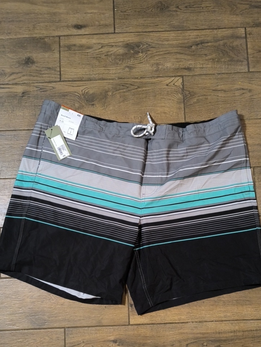 Goodfellow & Co Gray, Black & Teal Striped Swim Board Shorts